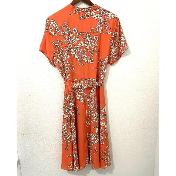 Nanette Lepore V-Neck Short Sleeve Pintuck Front Tie Dress A-line Floral Size 16 - Picture 3 of 9